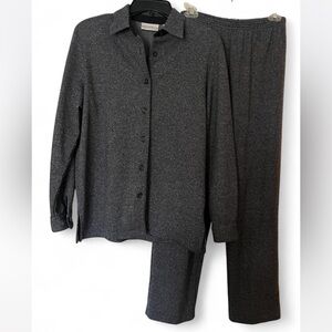 Draper & Damon’s Two Piece Knit Set Small Charcoal Gray Button Top Pants Y2K